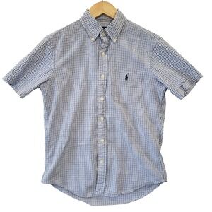 Ralph Lauren Mens Short Sleeve Gingham Button‎ Down Shirt Blue White Size S